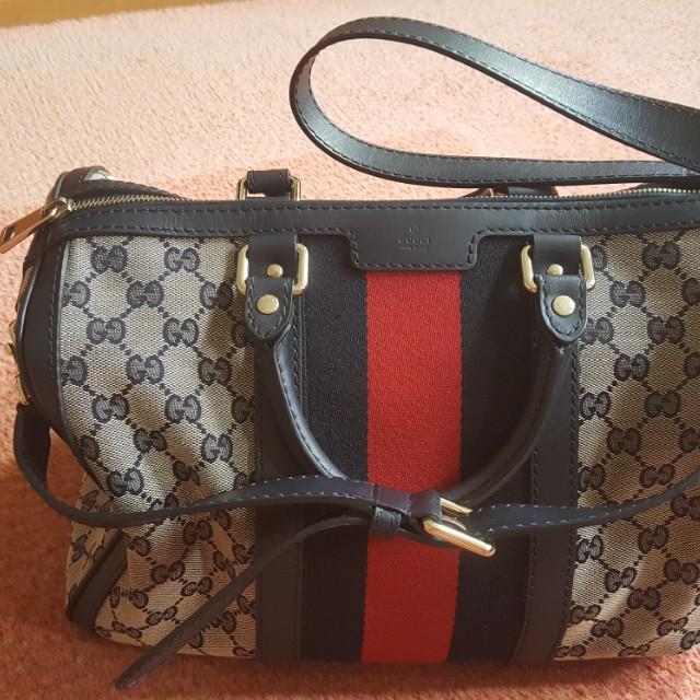 Gucci Vintage Web Boston Bag, Luxury, Bags & Wallets on Carousell
