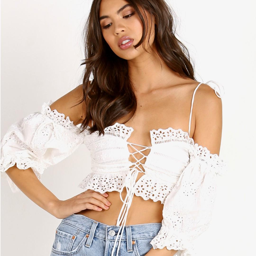 INSTOCKS FOR LOVE AND LEMONS STYLE ANNABELLE LACE UP EYELET TOP Women s Fashion Tops Blouses on Carousell