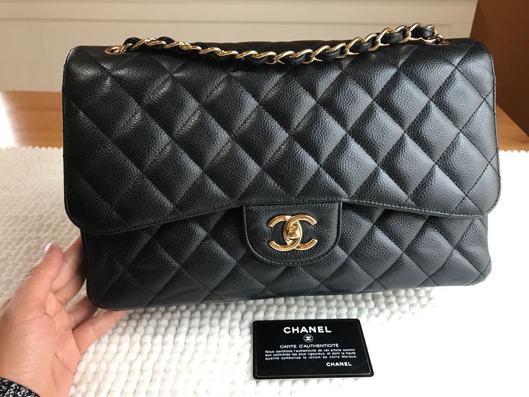 Great Deal🔥Authentic Chanel Jumbo Black Caviar Double Flap Gold Hardware