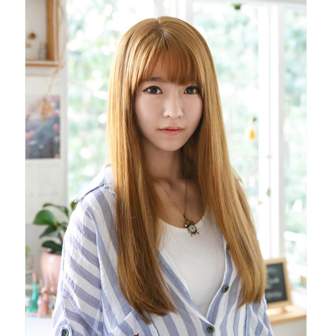 Korean Air Fringe Full Straight Wig For Daily Use Natural Black