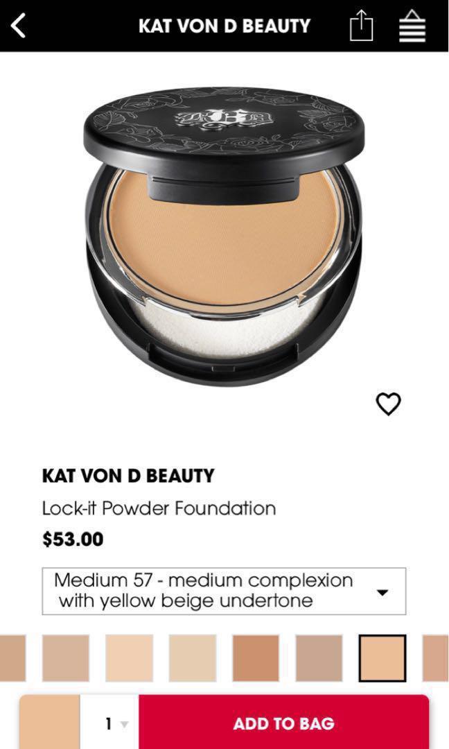 Kat Von D Lock It Powder Foundation In Shade Medium 57 Health Beauty Makeup On Carousell