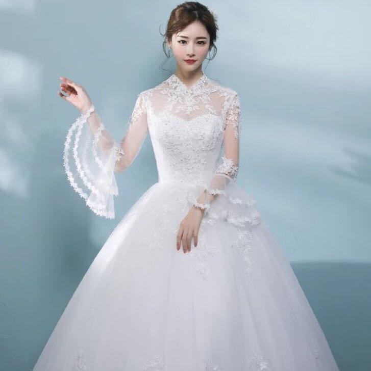 Mandarin collar shop wedding dress