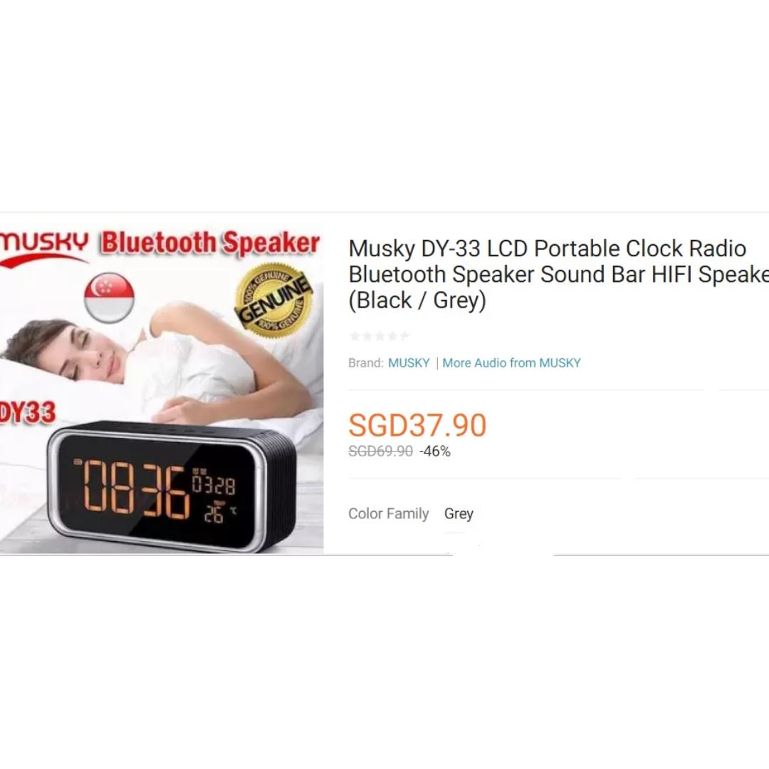 Musky Dy 33 Lcd Portable Clock Radio Bluetooth Speaker Sound Bar Hifi Speaker Black Grey Electronics Others On Carousell