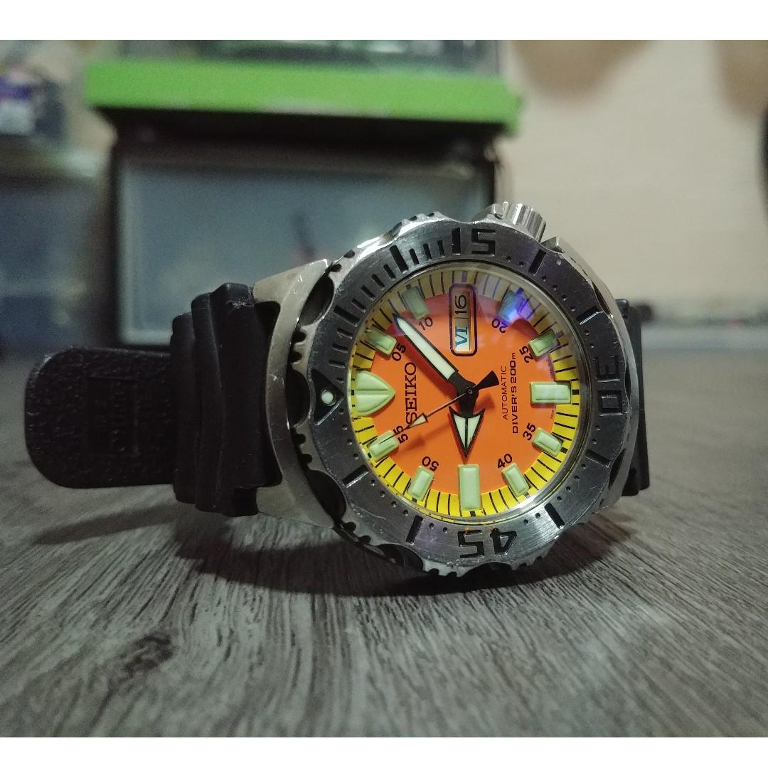 Seiko Orange Monster 7S26-0350 Automatic 200m Divers ( mod domed sapphire  blue tint glass + free item ), Luxury, Watches on Carousell