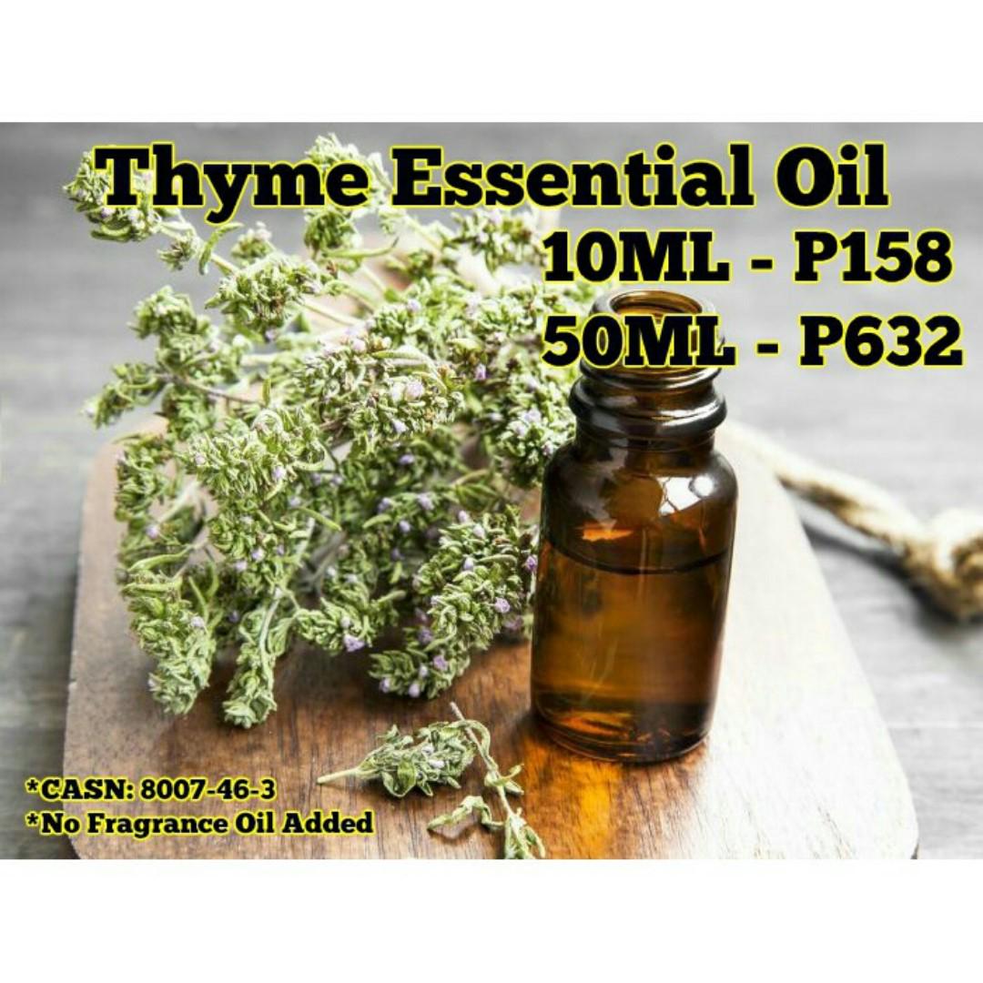 Thyme Essential Oil (Pure Organic Essential) (Category: Body Care) located in Taguig. Submitted by jsessentials (Listing ID 175144564, Image 1). Description: Product Name: Organic Thyme Essential Oil Color: Pale Yellow Odor: Fresh, medicinal, herbaceous. Oil Category/Perfumery: Middle Cultivation: Organic Plant Plart: Roots, Leaves and Flowers/Buds CASN: 8007-46-3 USAGE: Aromatherapy, perfumery, skin care and cosmetics, Arthritis, colds, cuts, de