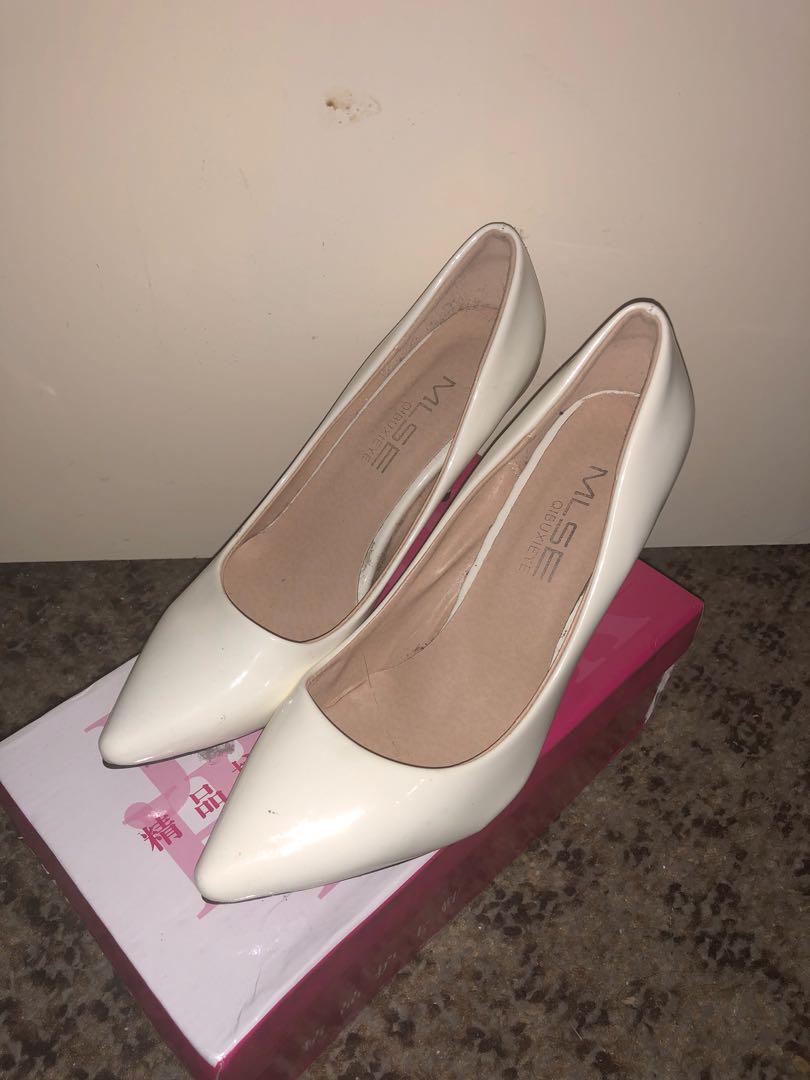 White Stiletto Pointed Heels w Red Bottoms Women s Fashion Shoes on Carousell