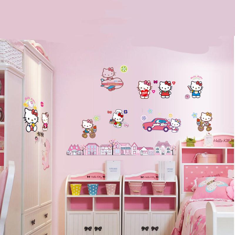 4pcs Hello Kitty Backdrop Wallpaper Pvc Wall Stickers For Rooms