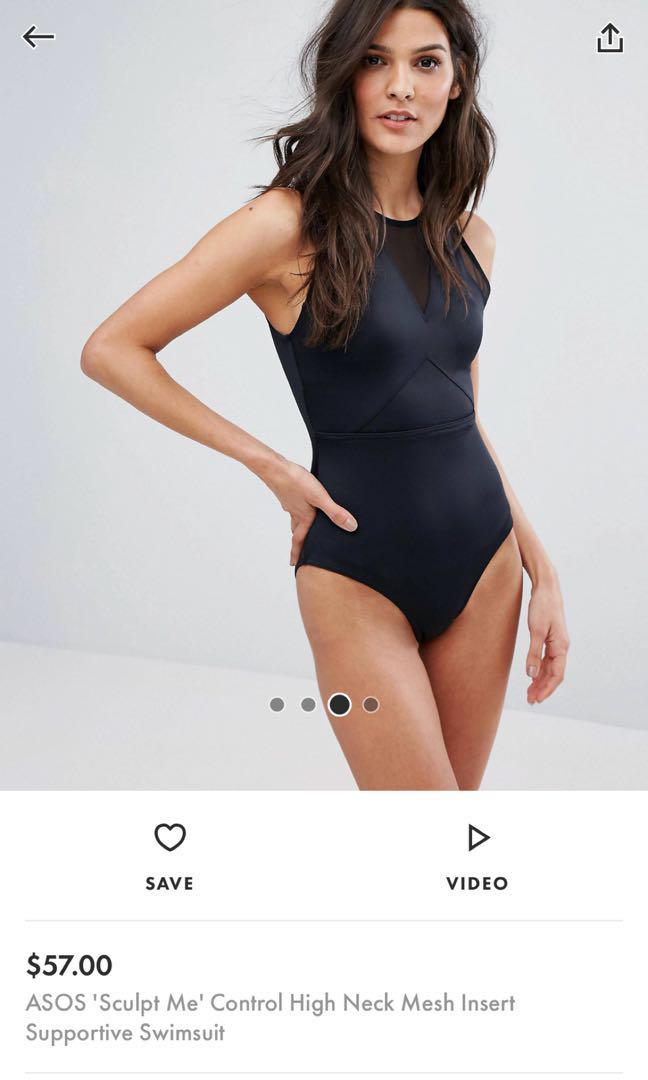 BNWT ASOS Sculpt Me Control High Neck Mesh Insert Supportive Swimsuit Women s Fashion New Undergarments Loungewear on Carousell