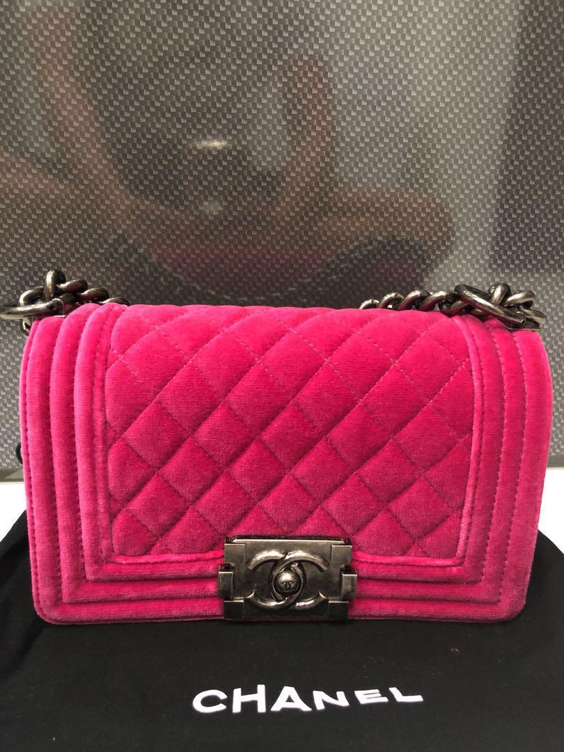 pink velvet chanel bag