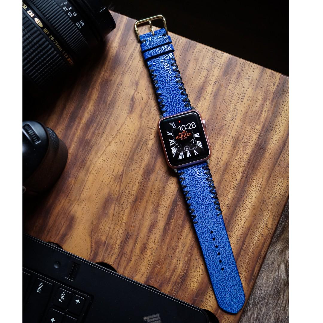 Genuine Blue Stingray With Black Tribal Stitching Handmade Strap For Apple Watch 38 42mm Nike Gear S3 Luxury Watches on Carousell