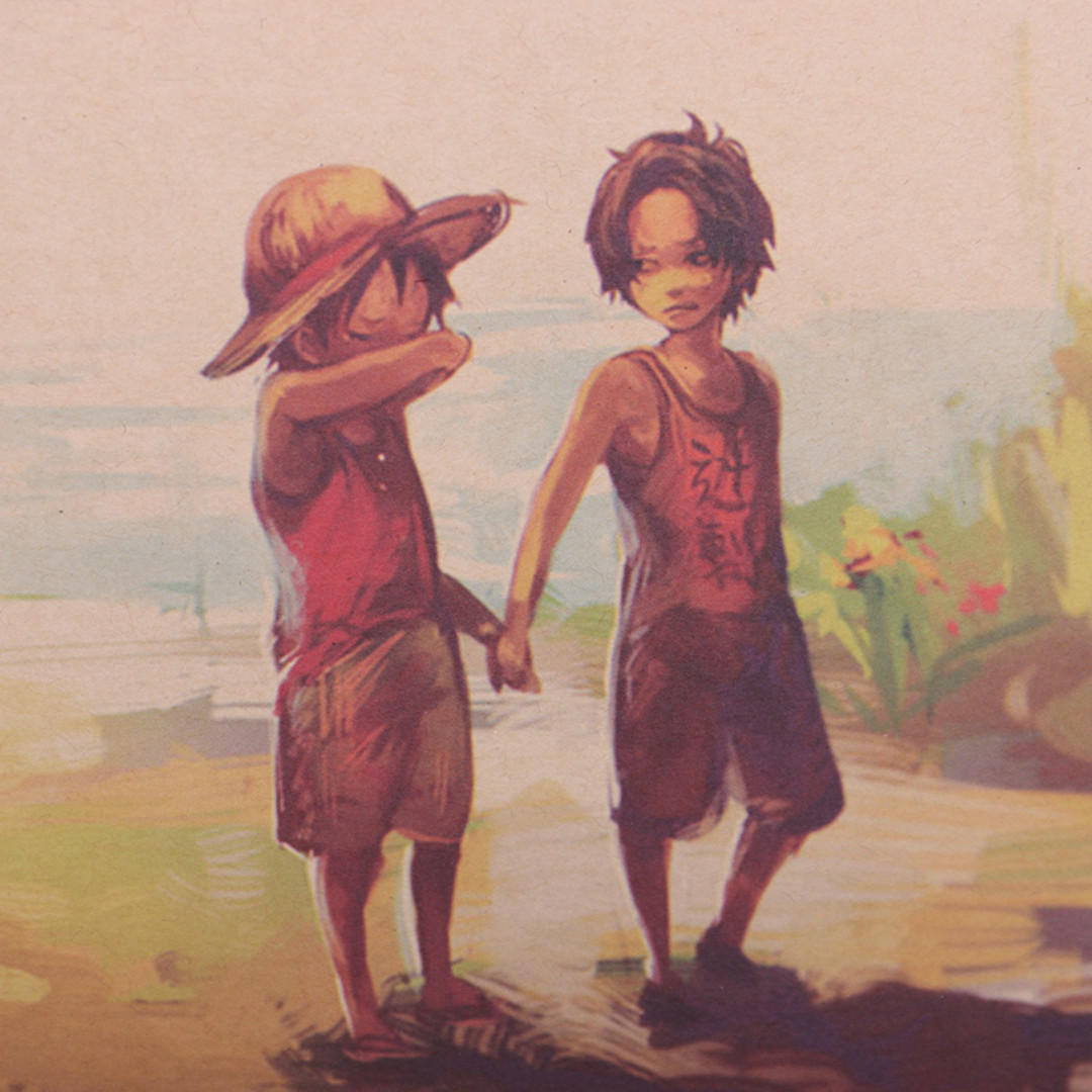 Premium Vintage Style One Piece Kid Luffy And Ace Painting Poster