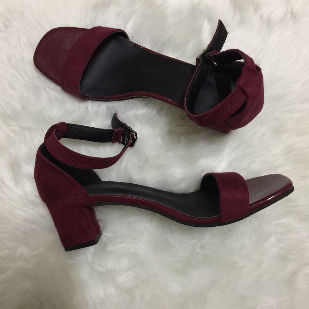 red velvet block heels