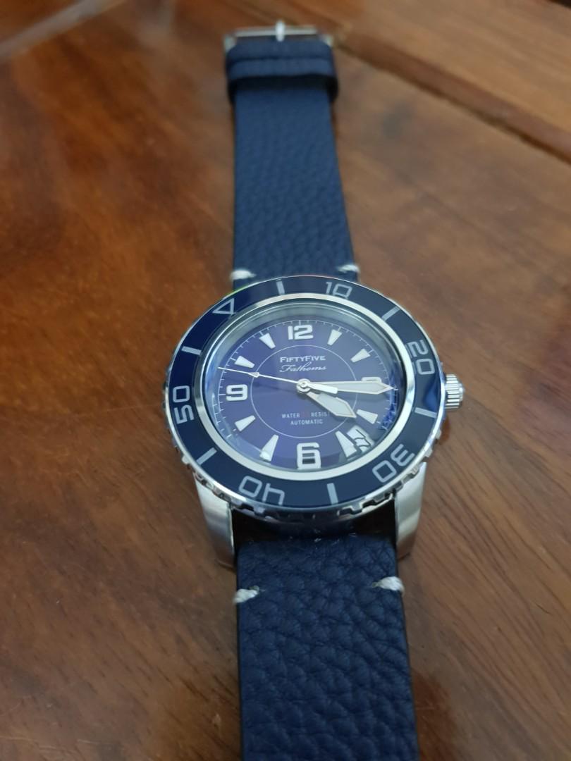 Fifty five fathoms automatic blue dial men's watch online