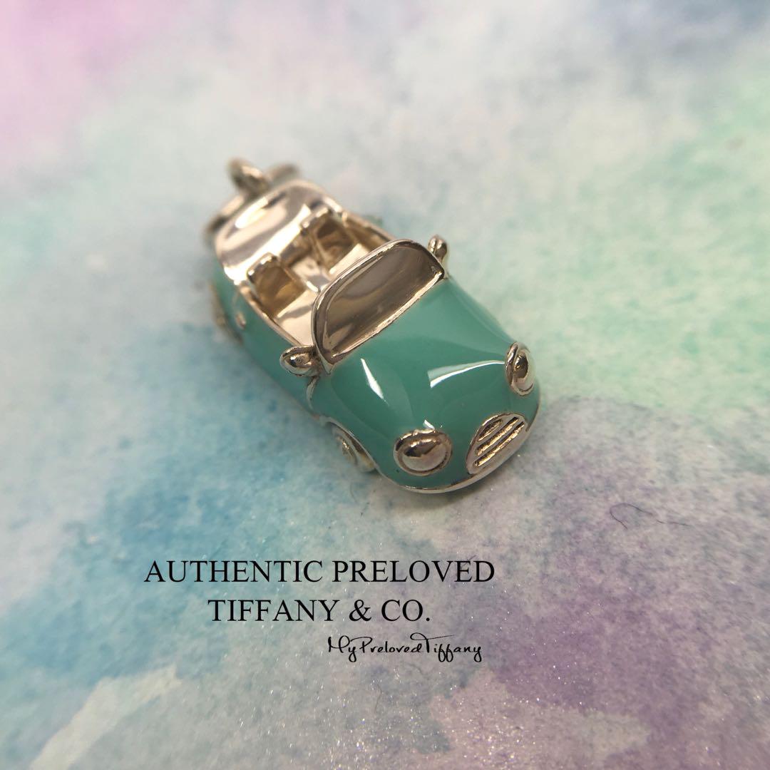 Authentic Tiffany Co. Blue Enamel Convertible Car Pendant Charm Silver