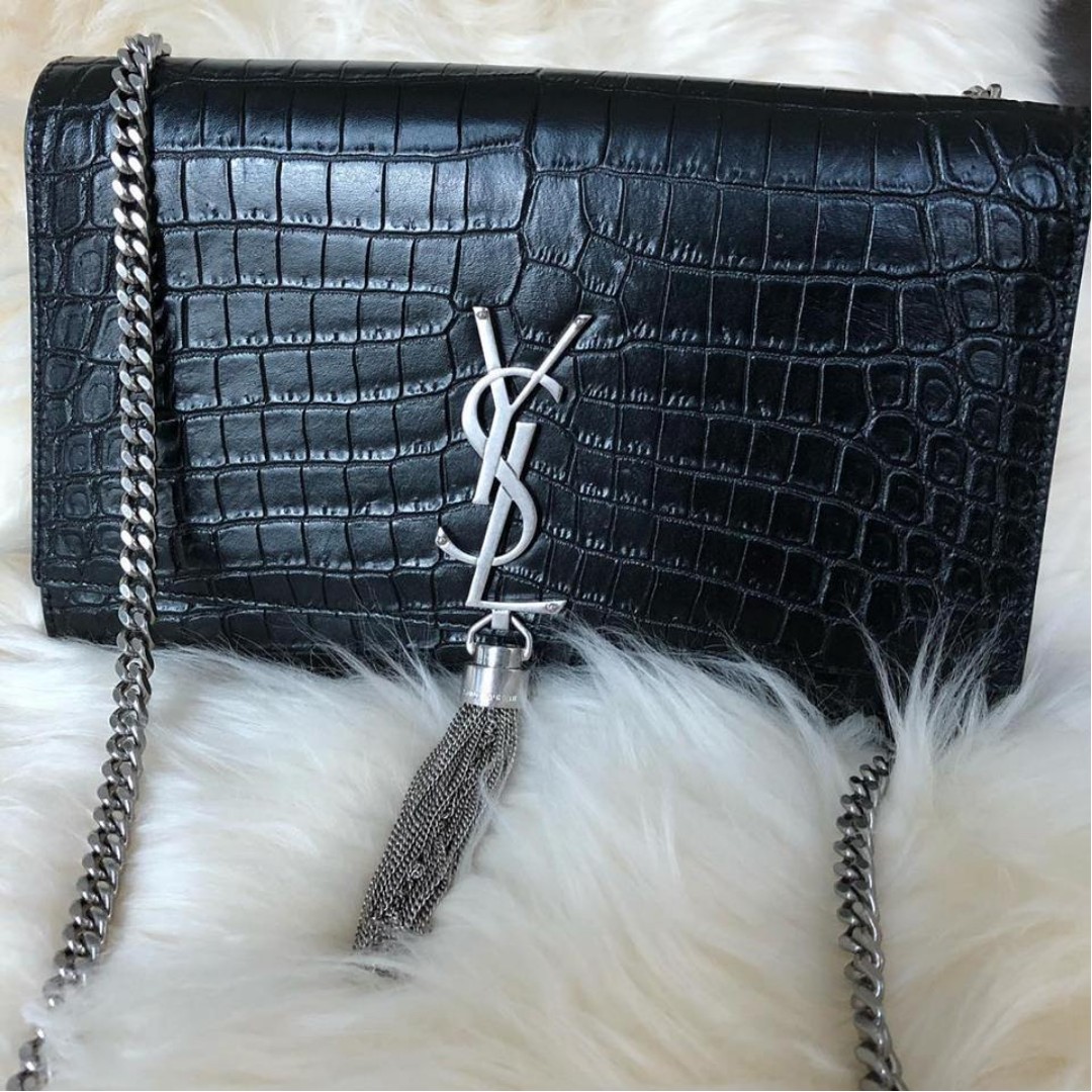 ysl medium kate tassel croc embossed