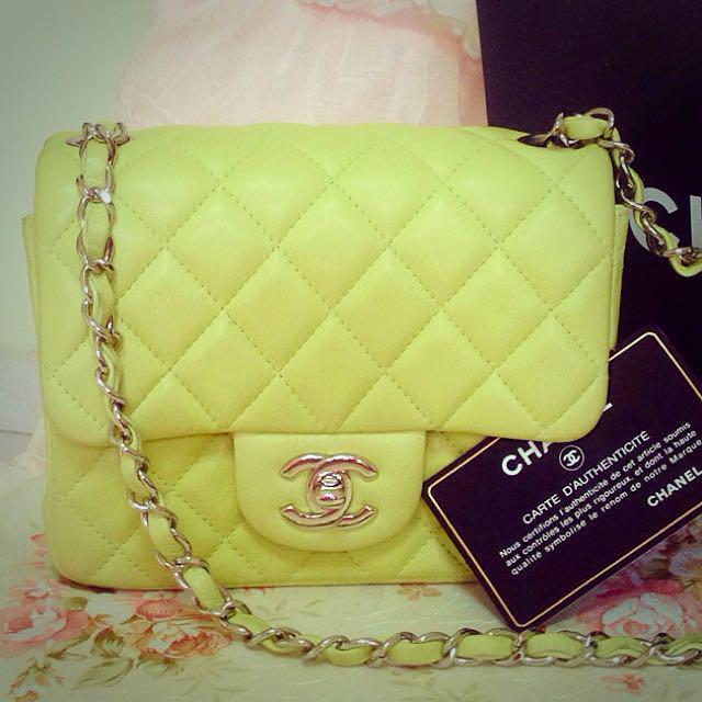 Chanel Mini Bag Lime Green, Luxury on Carousell