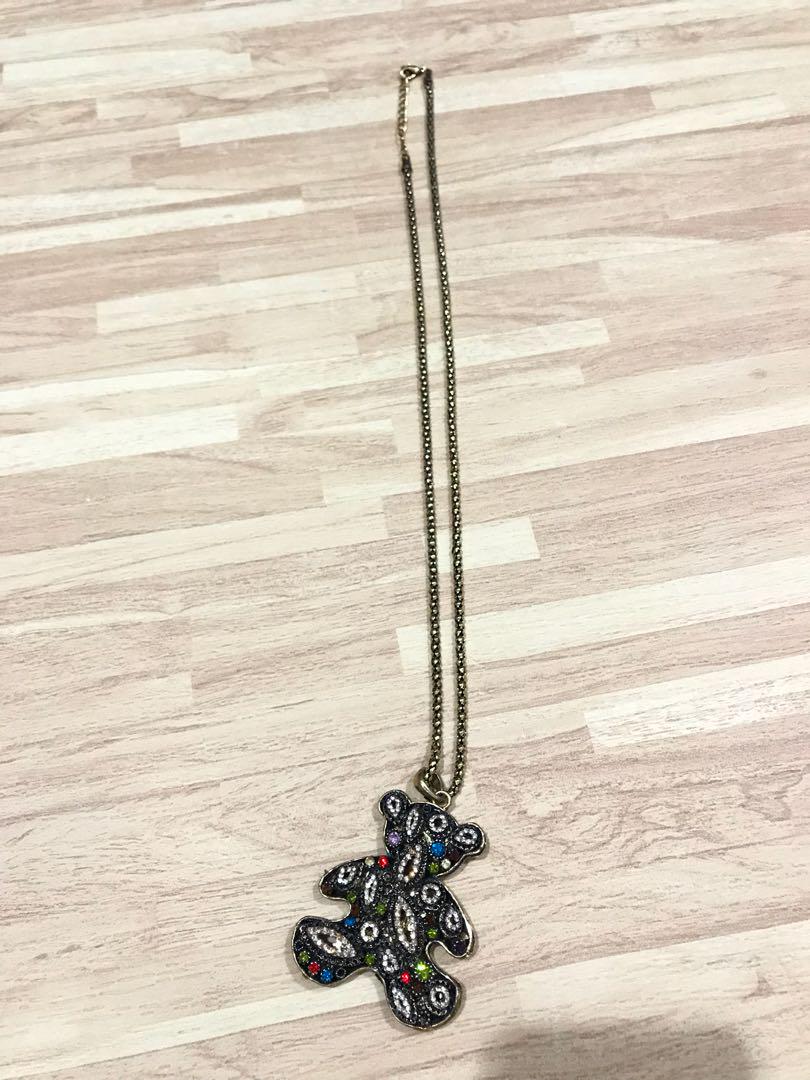 Golden Teddy Bear Necklace, Fesyen 