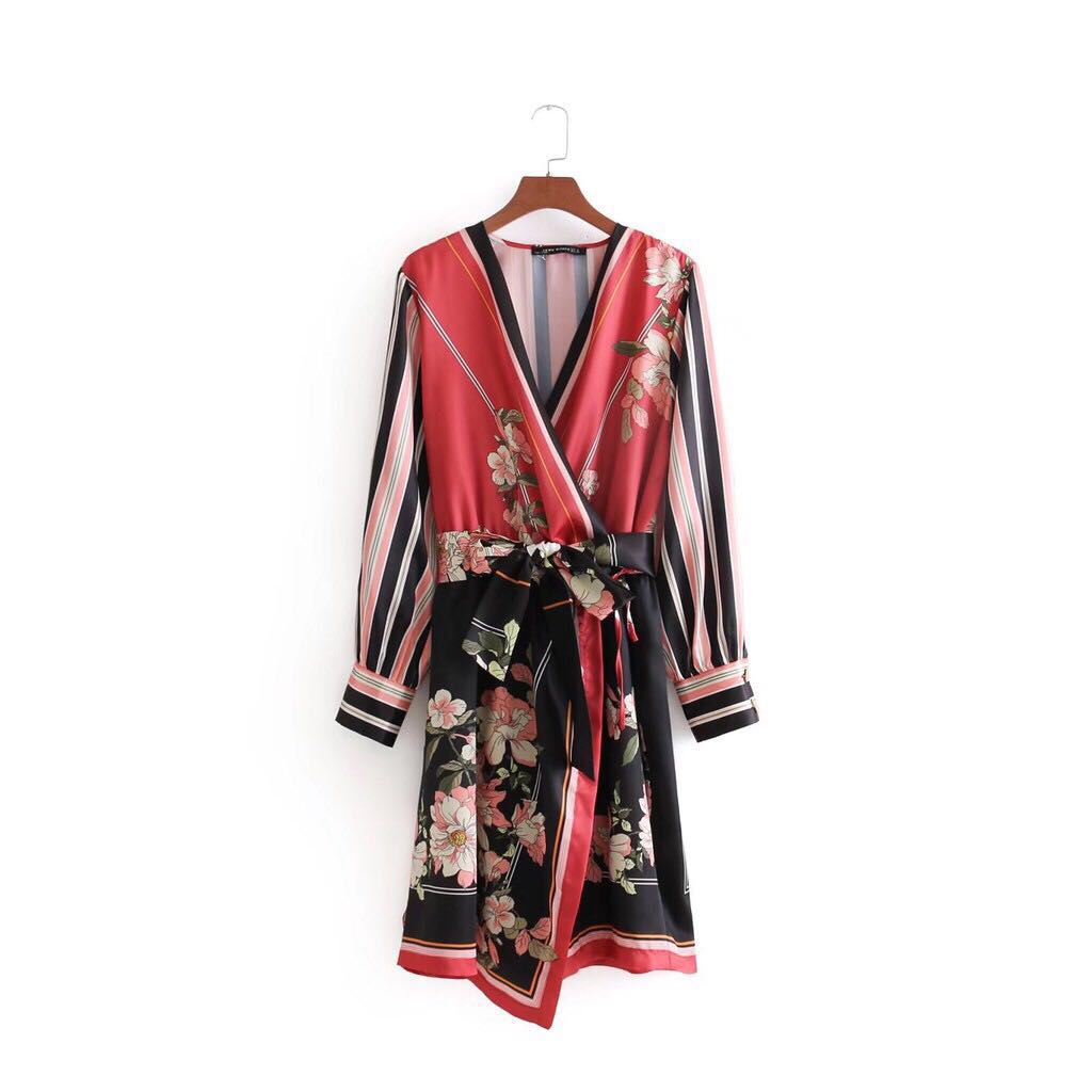 red kimono wrap dress