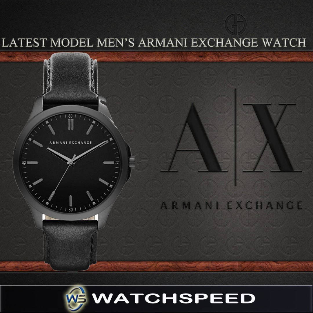 armani exchange men's black leather strap watch