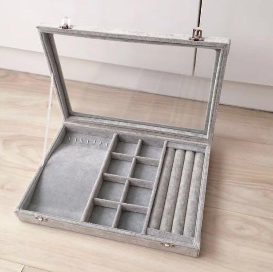 2 Jewellery Organiser Accessories Display Box Velvet Tray