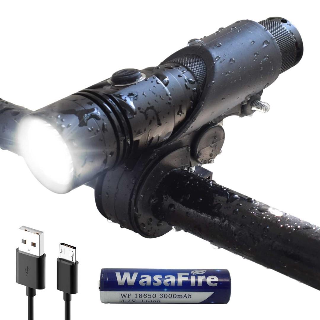 USB Rechargeable 1200 Lumen Super Bright Bike Front Headlight WasaFire Bike Light IP65 Waterproof 6 Modes Cycling Light Flashlight Torch Perfect for Night Riding Camping Running 
