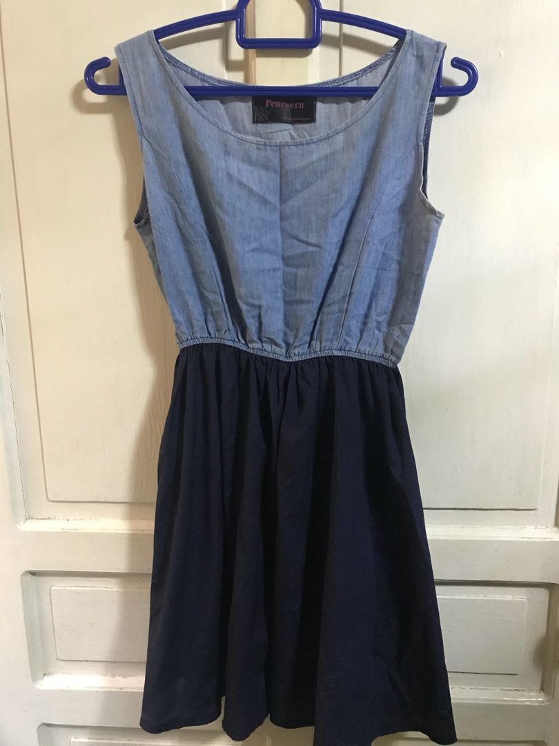 Black Denim Chiffon Dress