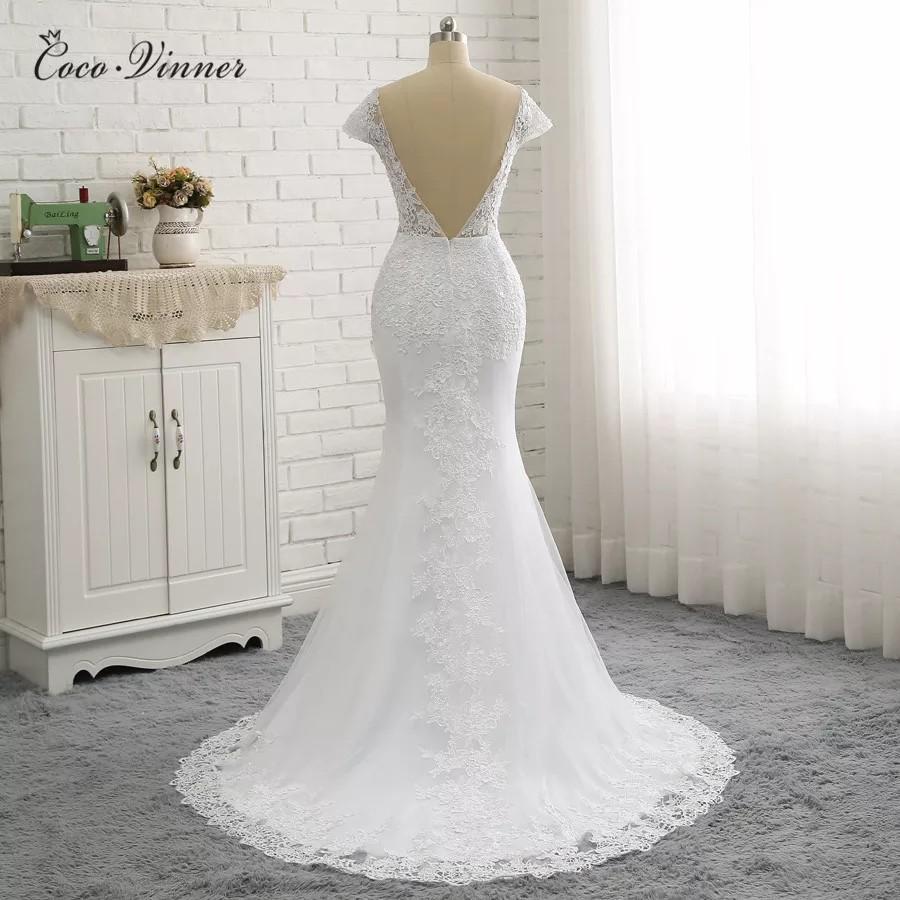 C.V White Backless Vintage Lace Mermaid Wedding Dresses 2018 V