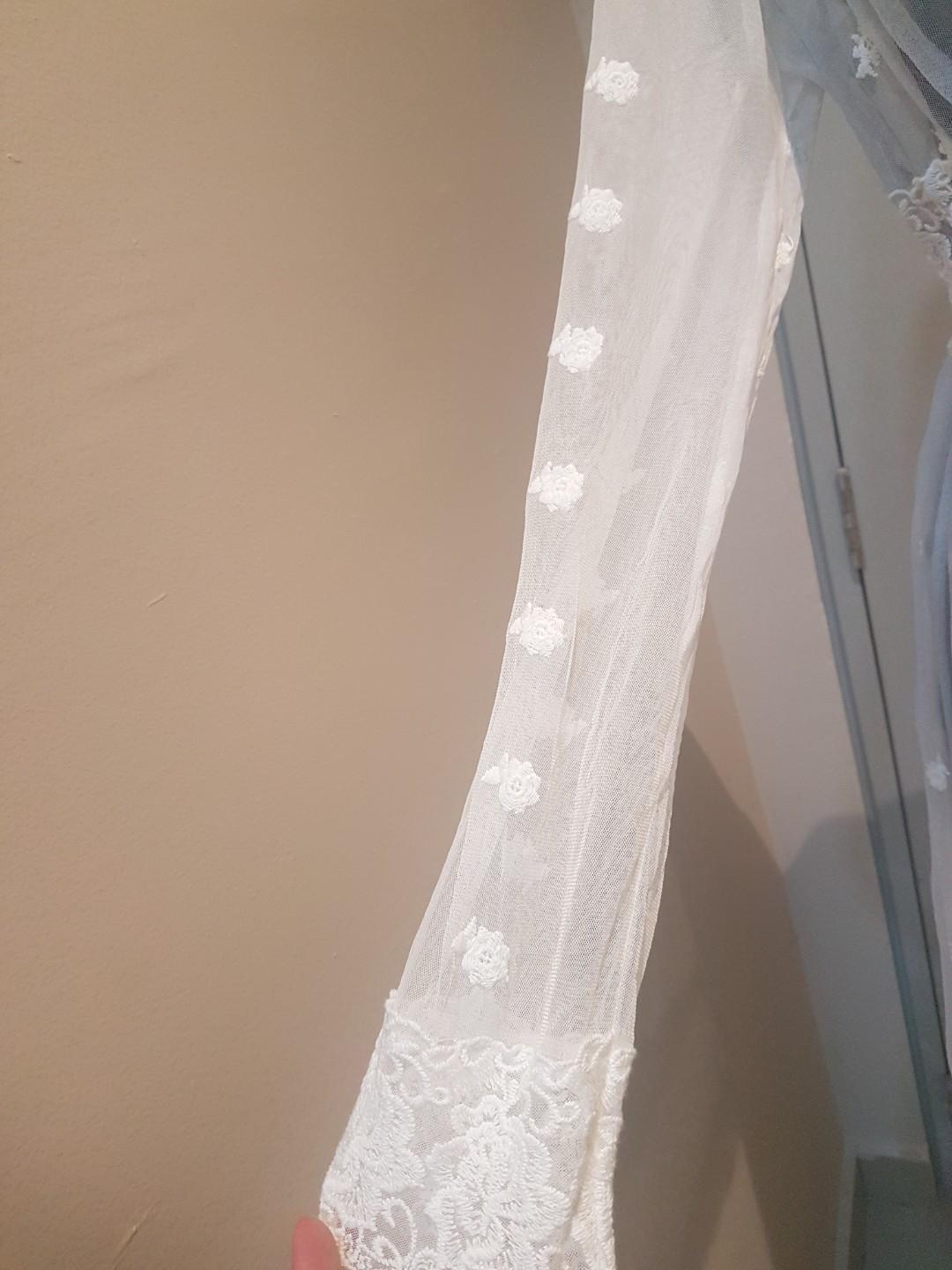 Forever 21 Long White Mesh Embroidered Lace Cover up Cardigan