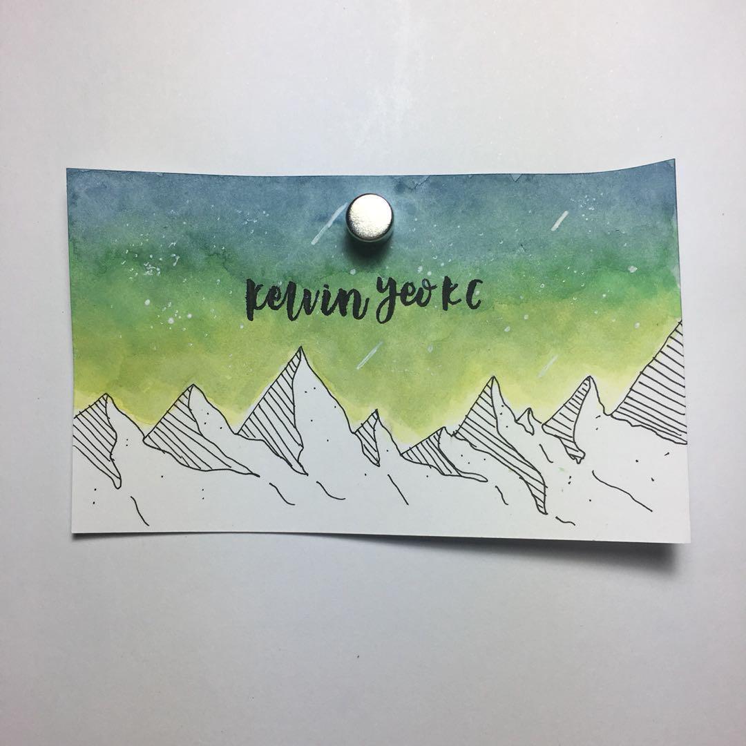 Galaxy Space Mountain Watercolour Name Card Design Craft Art Prints On Carousell