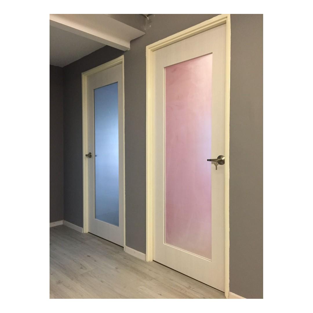 Hdb Bto Full Solid Laminate Bedroom Door With Frosted Glass