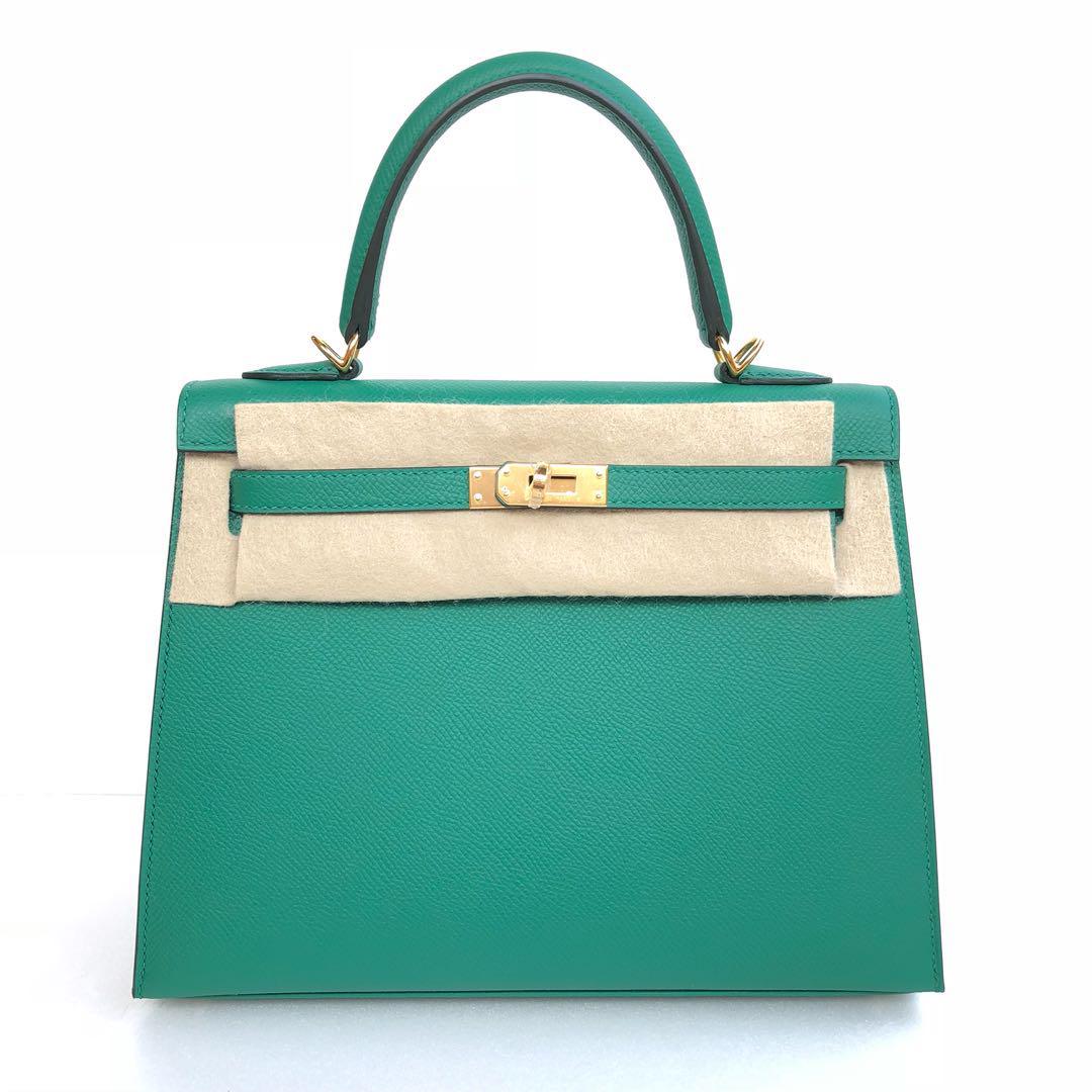 Replica Hermes Kelly Sellier 25 Handmade Bag In Vert Vertigo Epsom Calfskin