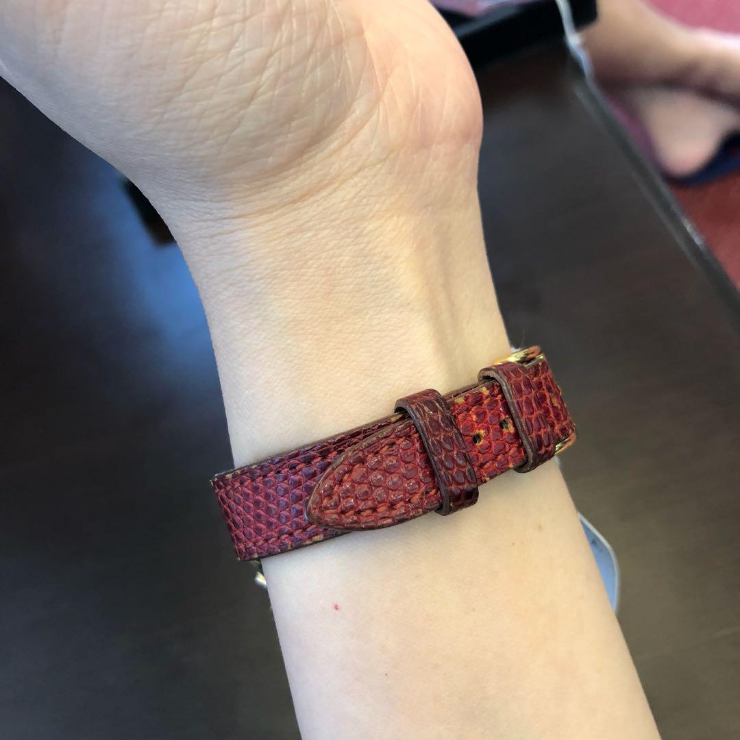 Authentic HERMES Wrist Watch Goldtone GP Loquet Red Lizard Skin Bangle  Bracelet