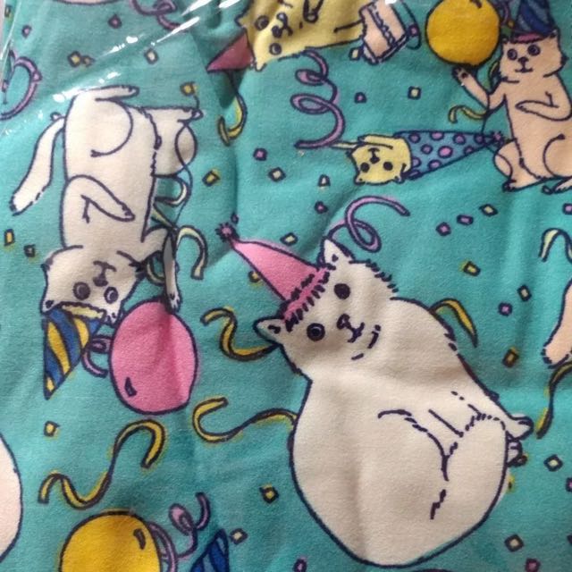 Lularoe Birthday Cat Leggings Tights Blue Pink Yellow Party Hat