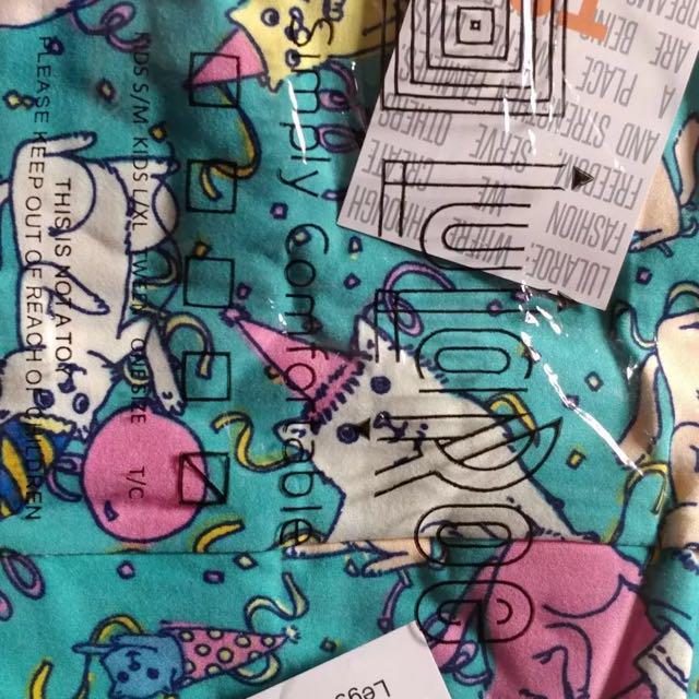 Lularoe Birthday Cat Leggings Tights Blue Pink Yellow Party Hat