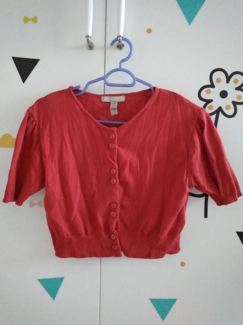 Red short sleeve cardigan sale