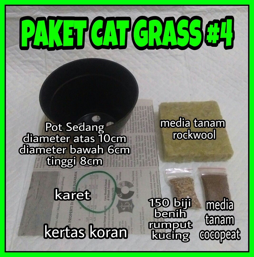 Paket Lengkap 4 Cat Grass Rumput Kucing Pot Media Tanam Benih