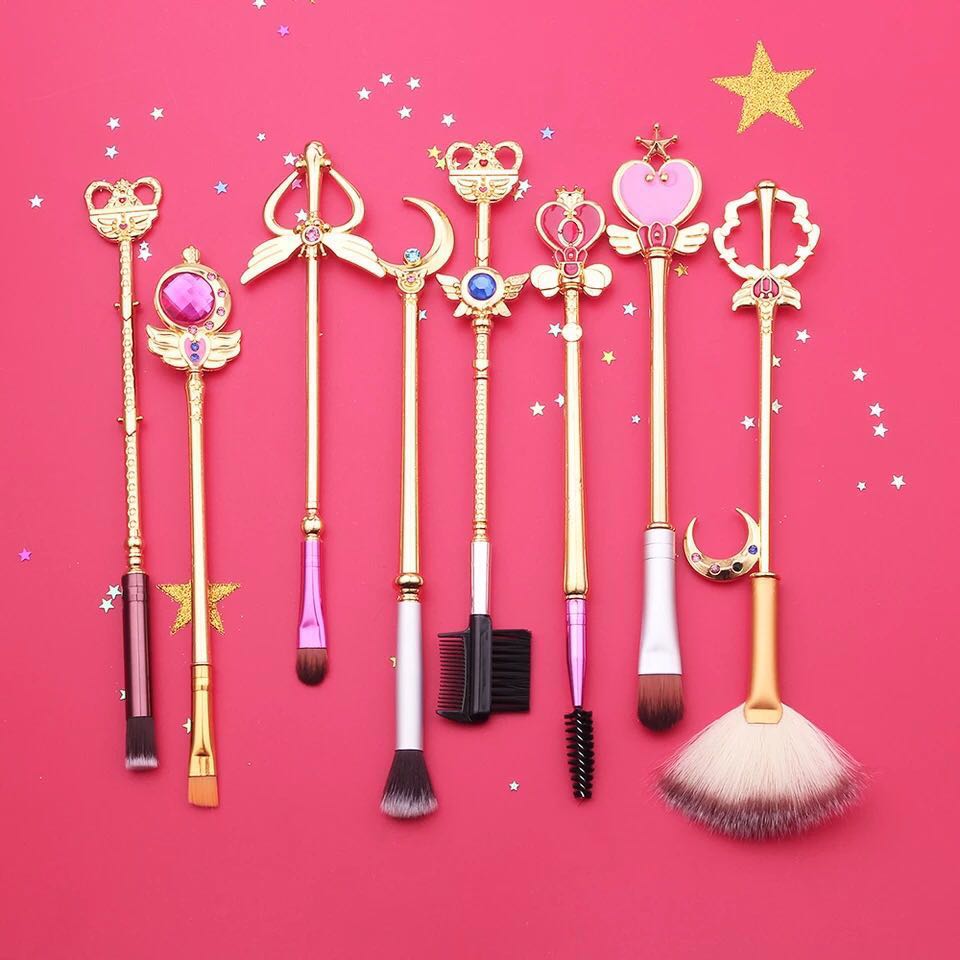 Sailor Moon Scepters Anime Makeup Brush Set In Gold Kawaii Beauty
