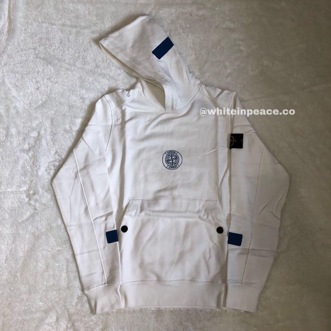 supreme x stone island hoodie white