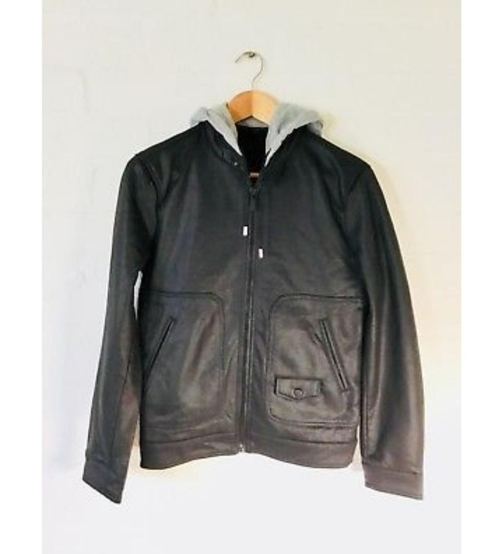 Zara Faux Leather Jacket With Plush Detachable Hood Men S