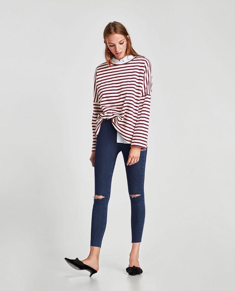 Zara Hi Elasticity Hi Waist Jeggings With Ripped Knees Women S
