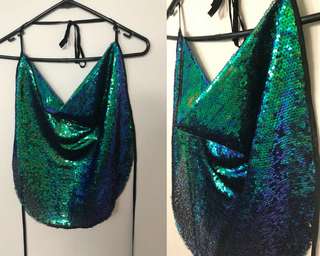 Festival sequin halter tie up top