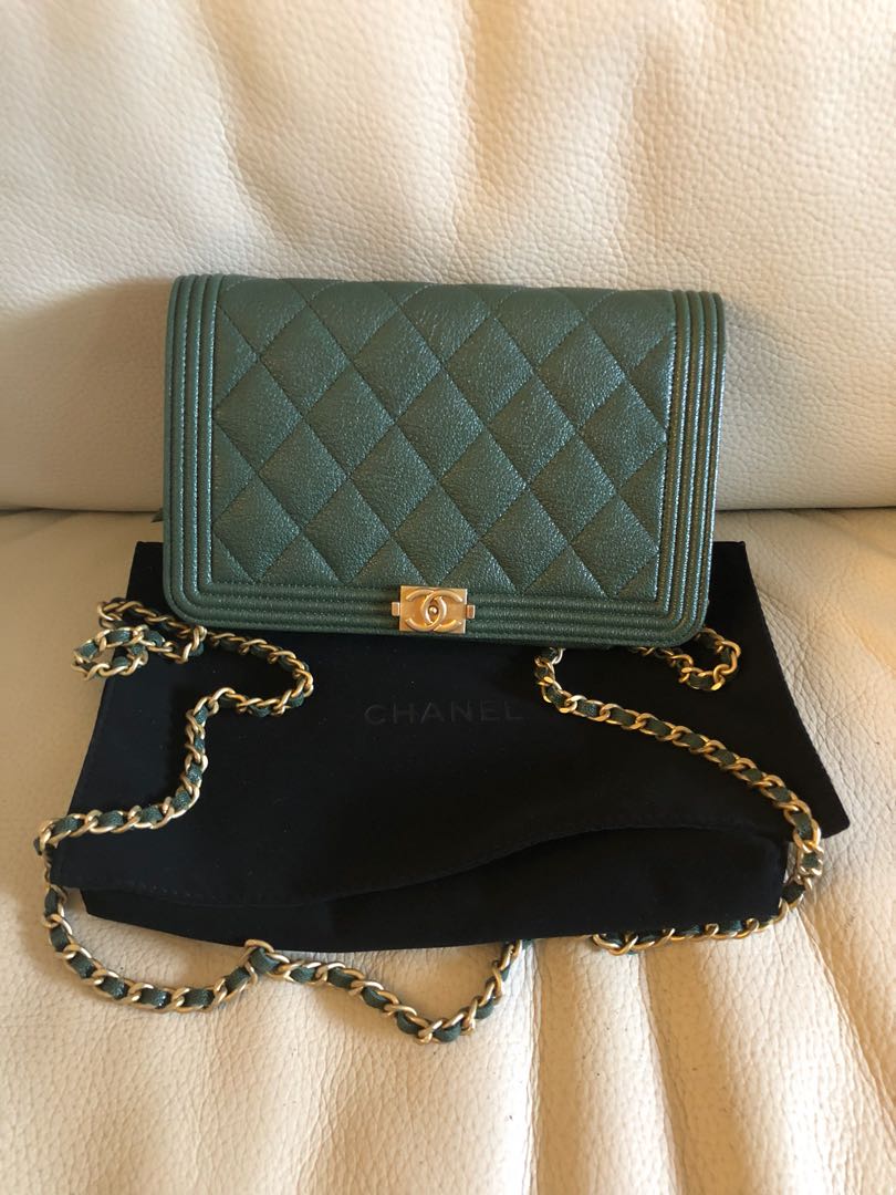 Chanel Classic Wallet On Chain WoC In Iridescent Khaki Caviar