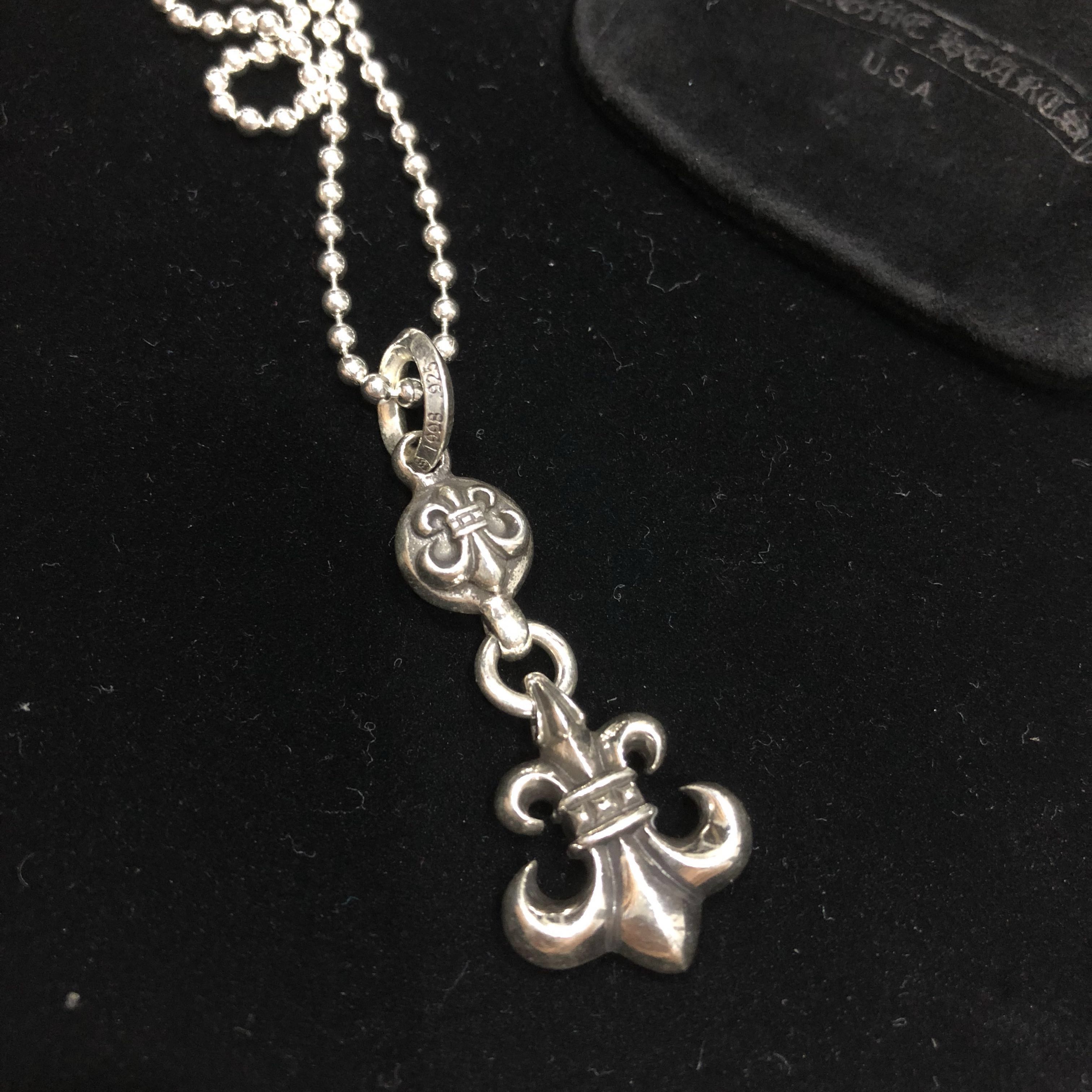 Chrome Hearts 925 silver Fleur De Lis Pendant with ball chain