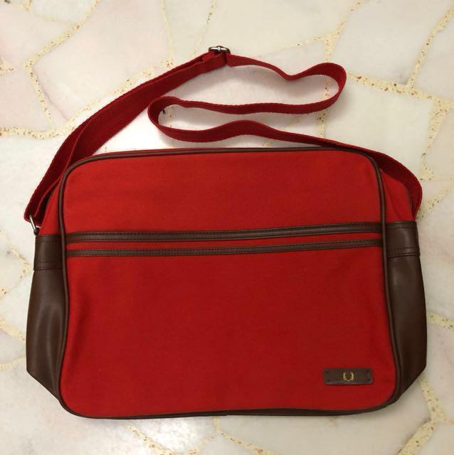 Fred Perry canvas sling bag Red brown Authentic