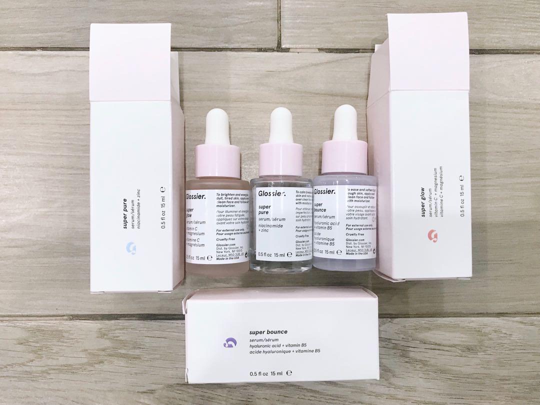 Glossier The Super Pack (Category: Face Care) located in Las Pinas. Submitted by cathmabini (Listing ID 175685846, Image 2). Description: Selling my Glossier The Super Pack! 1,100 ea - Super Bounce + Super Glow 800 - Super Pure Retails for about 1,500.00 each with PH resellers. Got it from a friend who went to the states in May. I personally bought it online thru their website. Rfs: Tried to use it, but after a few weeks i realized it’s not fit f