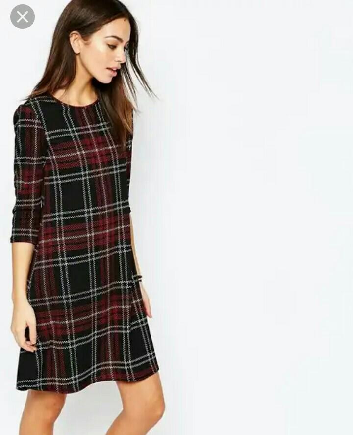 New Look Plaid Tartan Dress Fesyen Wanita Pakaian Wanita di