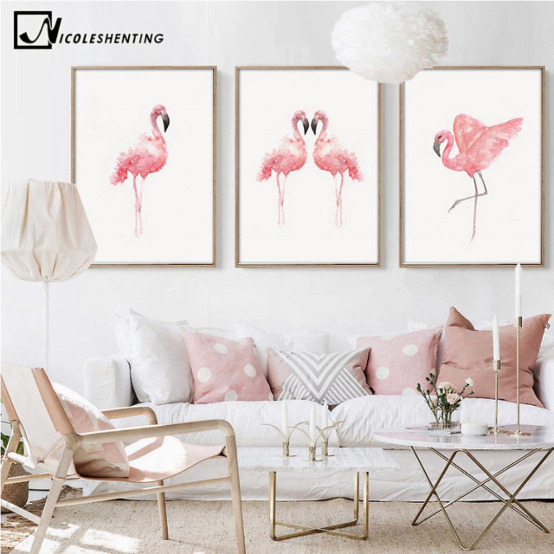 Po Nordic Pink Flamingo Canvas Wall Art Furniture Home Decor