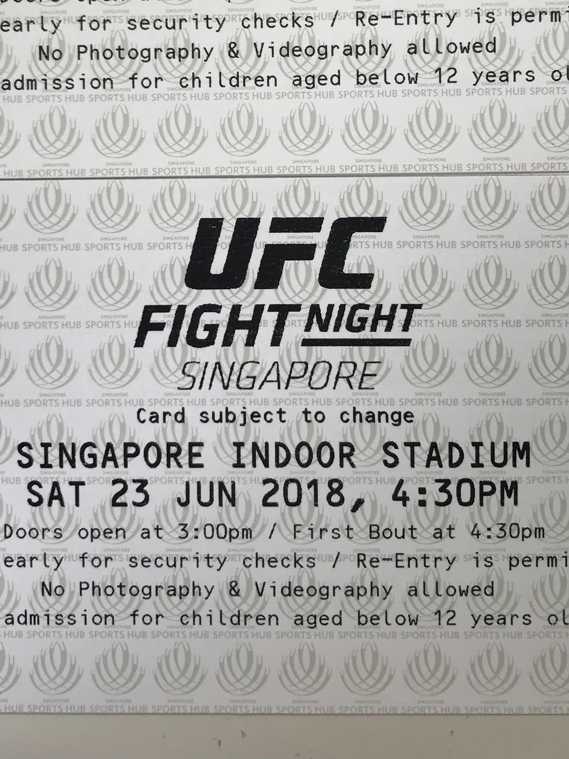 1 UFC Fight Night Singapore Ticket, Tickets & Vouchers, Local