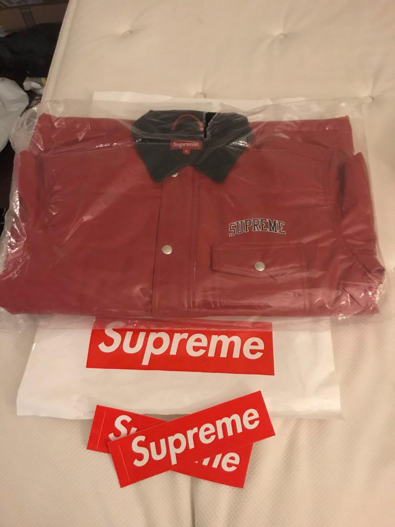 supreme quilted patent vinyl work jacket red