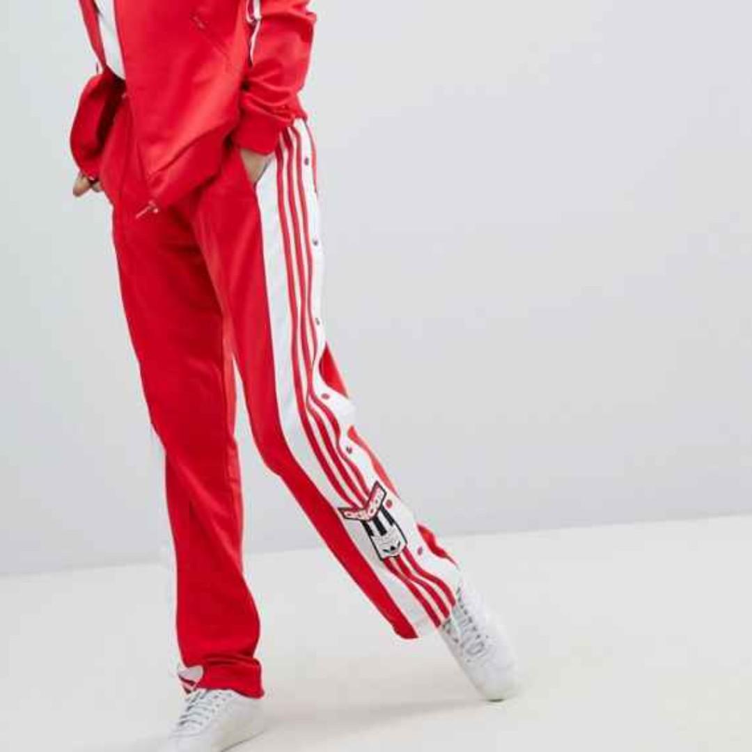 Red adidas pants button down side discount